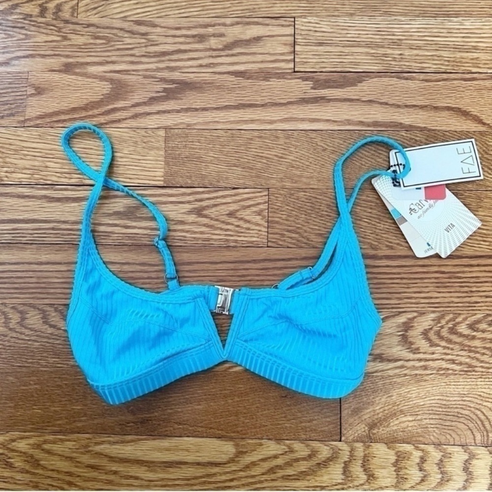 Fae House Gypsy Bikini Top in Quench Blue Ribbed Size XS NEW $90 Split V-neck